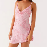 Glitter Cowl Neck Backless Cami Mini Dress